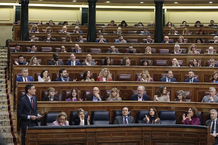 El presidente del Gobierno, Pedro Sánchez, durante la sesión de control en el Congreso