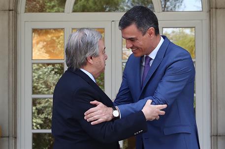 8/05/2023. Pedro Sánchez recibe al secretario general de Naciones Unidas, António Guterres. El presidente del Gobierno, Pedro Sánchez, recib...