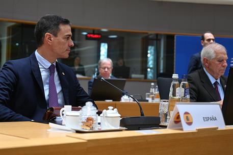 9/02/2023. Pedro Sánchez participa en la reunión del Consejo Europeo. El presidente del Gobierno, Pedro Sánchez, durante la primera reunión ...