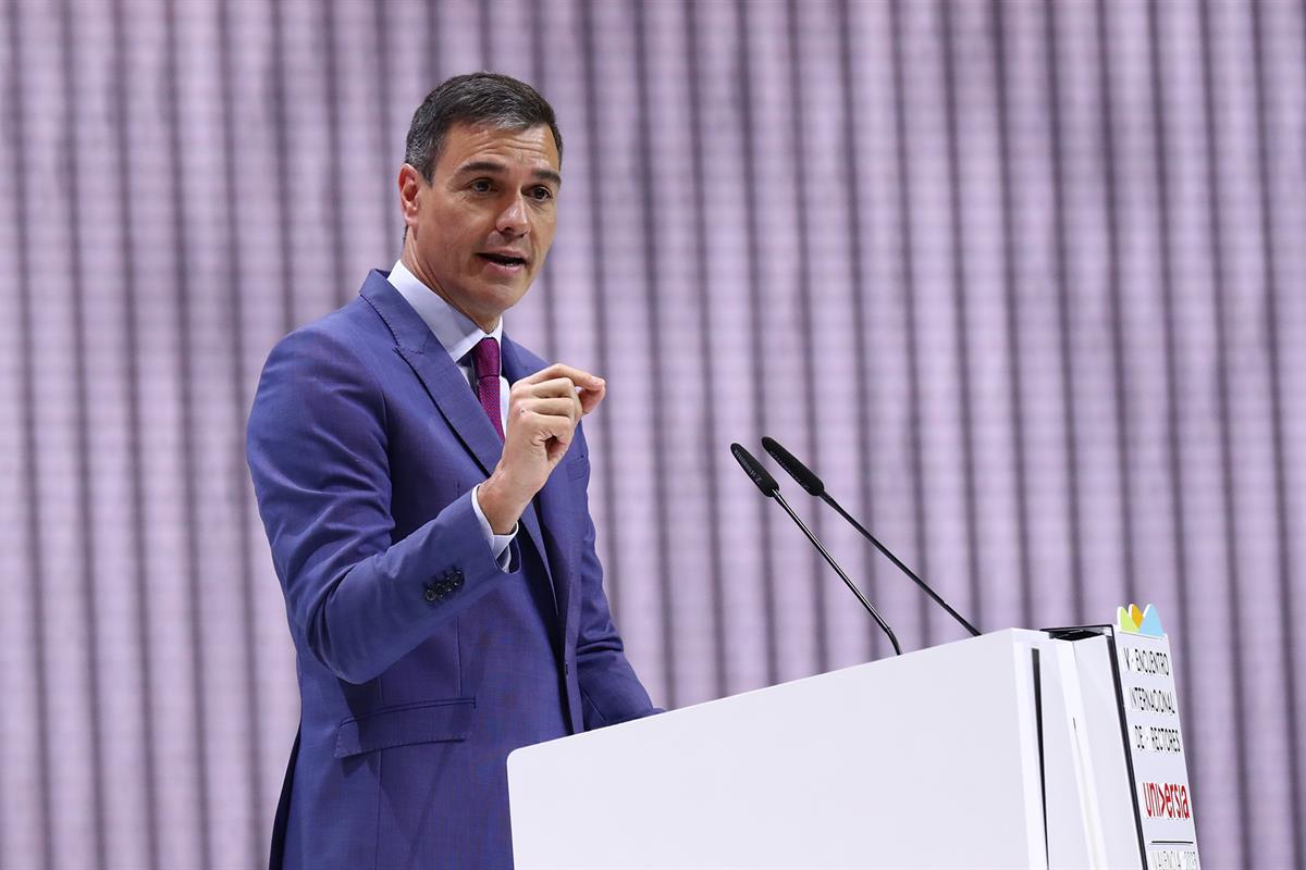 9/05/2023. Pedro Sánchez interviene en la inauguración del V Encuentro Internacional de Rectores Universia. El presidente del Gobierno, Pedr...