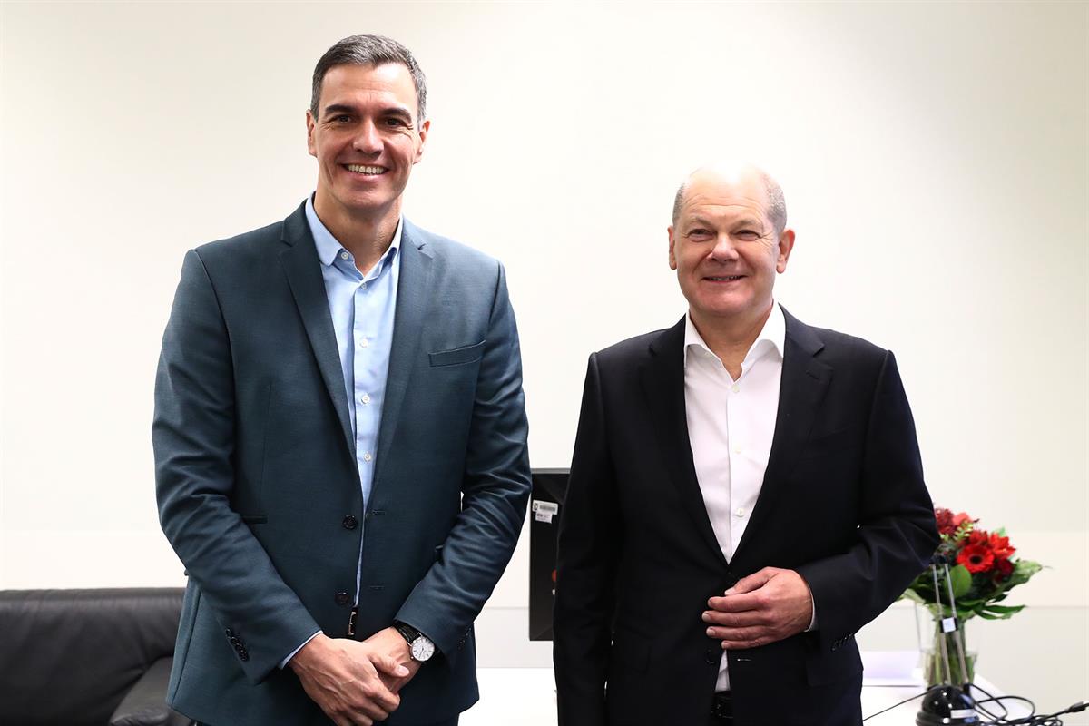 9/12/2023. Pedro Sánchez y Olaf Scholz se reúnen en Berlín. El presidente del Gobierno, Pedro Sánchez, y el canciller alemán, Olaf Scholz, d...