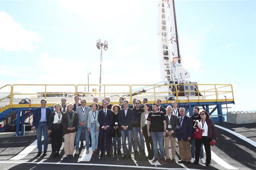11/03/2023. Pedro Sánchez visits the launch base of the company PLD Space. Family photo of the visit of the President of the Government of S...