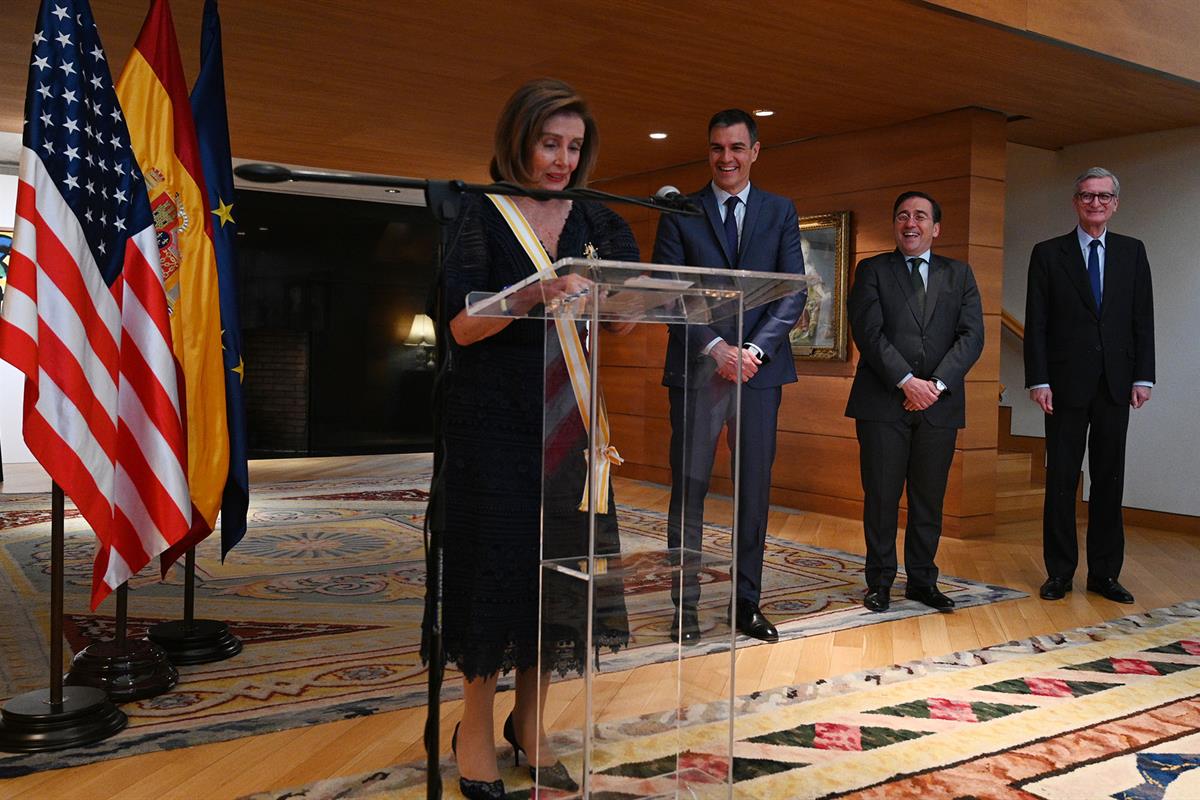 11/05/2023. Pedro Sánchez asiste a la entrega de la Gran Cruz de la Orden de Isabel la Católica a Nancy Pelosi. La expresidenta de la Cámara...