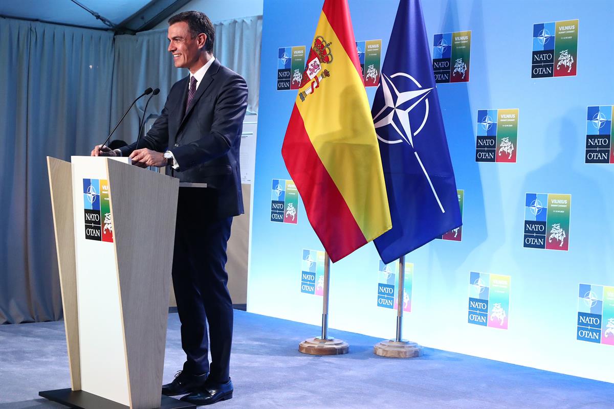 El presidente del Gobierno, Pedro Sánchez, durante su comparecencia ante los medios de comunicación