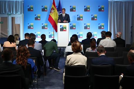 12/07/2023. Pedro S&#225;nchez participa en la Cumbre de la OTAN celebrada en Lituania. El presidente del Gobierno, Pedro S&#225;nchez, durante su com...