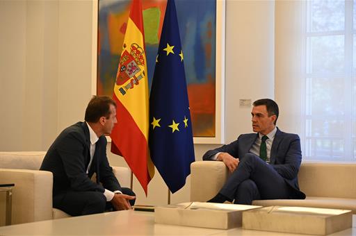 13/03/2023. Pedro Sánchez, meets with the CEO of Airbus, Guillaume Faury. The President of the Government of Spain, Pedro Sánchez, during th...