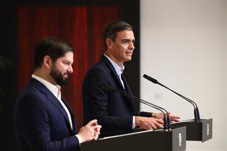 14/07/2023. Pedro S&#225;nchez recibe al presidente de Chile, Gabril Boric. El presidente del Gobierno, Pedro S&#225;nchez, y el presidente de la Rep&#250;...