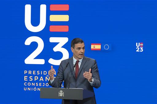 El presidente del Gobierno, Pedro Sánchez, durante su intervención