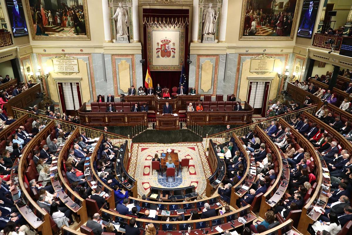 Pedro Sánchez, durante su discurso de investidura ante el Pleno del Congreso de los Diputados