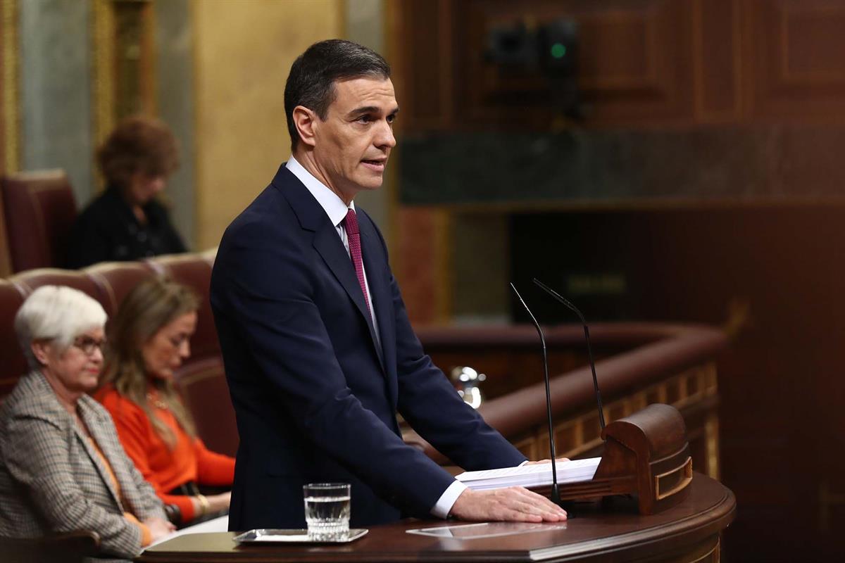 Pedro Sánchez, durante su discurso de investidura ante el Pleno del Congreso de los Diputados