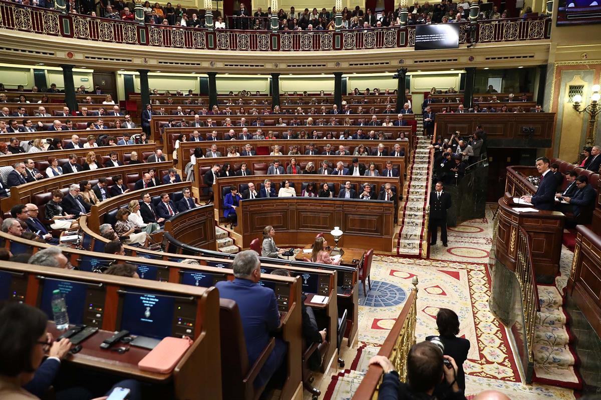 Pedro Sánchez, durante su discurso de investidura ante el Pleno del Congreso de los Diputados