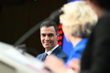 15/12/2023. Pedro S&#225;nchez participa en el Consejo Europeo. El presidente del Gobierno, Pedro S&#225;nchez, en la rueda de prensa al t&#233;rmino del C...