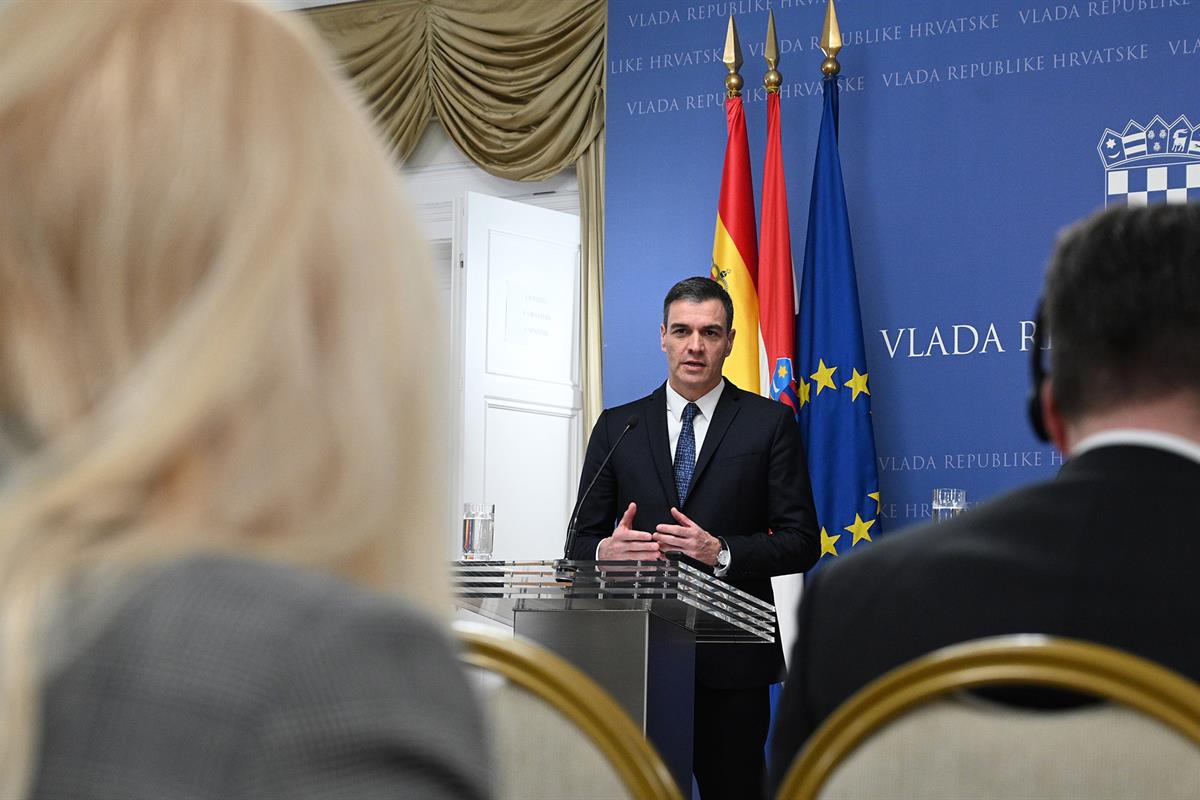 16/02/2023. Viaje del presidente del Gobierno a Croacia. El presidente del Gobierno, Pedro Sánchez, realiza, junto al primer ministro de la ...