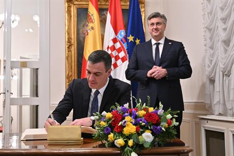 16/02/2023. Viaje del presidente del Gobierno a Croacia. El presidente del Gobierno, Pedro Sánchez, junto al primer ministro de la República...