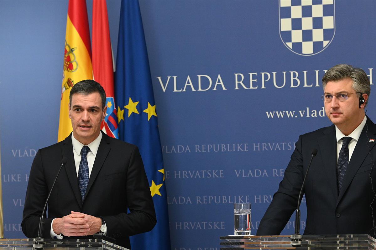 16/02/2023. Viaje del presidente del Gobierno a Croacia. El presidente del Gobierno, Pedro Sánchez, realiza, junto al primer ministro de la ...