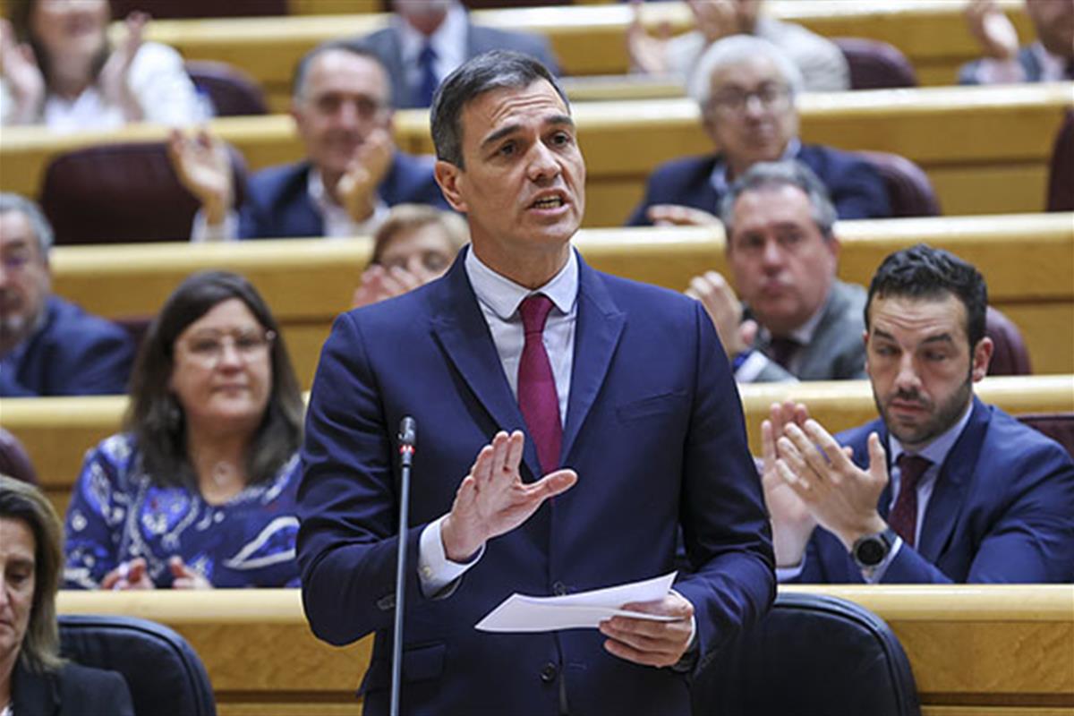 El presidente del Gobierno, Pedro Sánchez, durante la sesión de control al Gobierno en el Senado