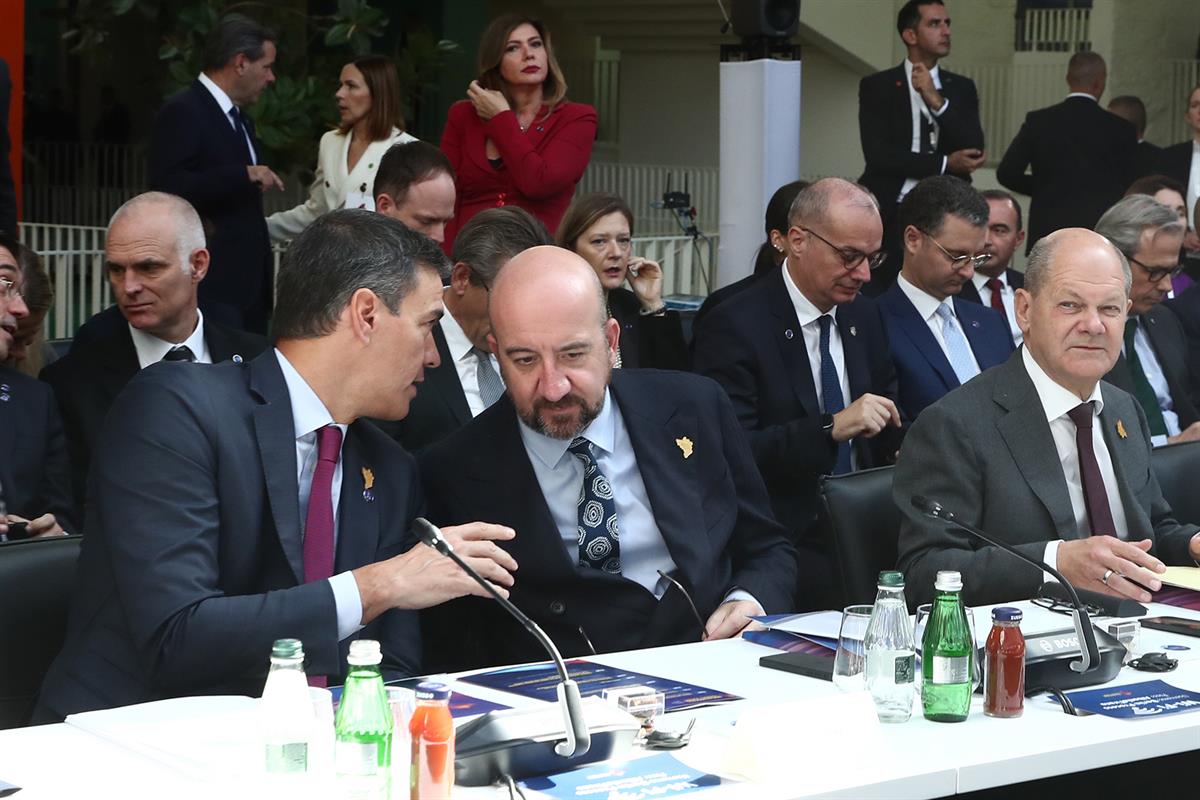 16/10/2023. Pedro Sánchez participa en la Cumbre de líderes del proceso de Berlín. El presidente del Gobierno en funciones, Pedro Sánchez, c...
