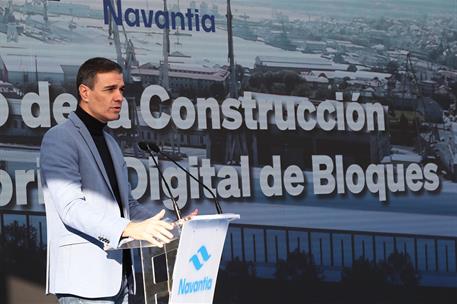 16/12/2023. Intervenci&#243;n de Pedro S&#225;nchez tras visitar las instalaciones del artillero de Navantia. Intervenci&#243;n de Pedro S&#225;nchez tras visit...