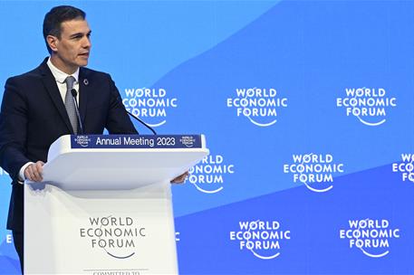 17/01/2023. Pedro S&#225;nchez asiste a la 53&#170; Reuni&#243;n Anual del Foro Econ&#243;mico Mundial. El presidente del Gobierno, Pedro S&#225;nchez, durante su in...