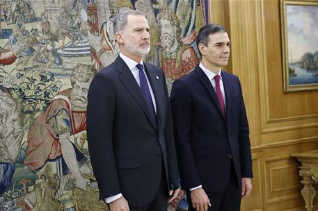 17/11/2023. Pedro Sánchez undertakes his post as President of the Government of Spain. King Felipe VI with the President of the Government o...