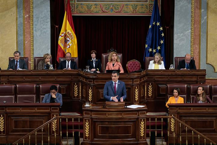 El presidente del Gobierno, Pedro Sánchez, durante su intervención