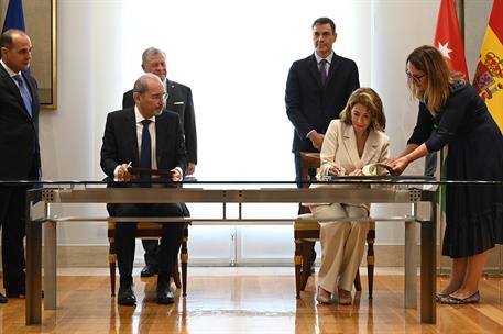 19/06/2023. Pedro S&#225;nchez recibe al Rey de Jordania, Abdal&#225; II bin Al Husein. La ministra de Transportes, Movilidad y Agenda, Raquel S&#225;nchez...