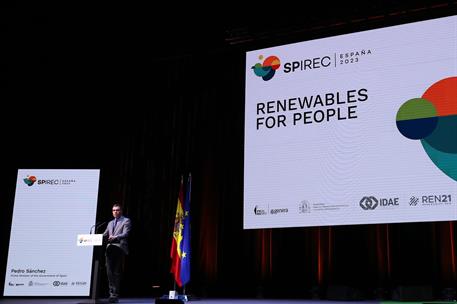 20/02/2023. Pedro S&#225;nchez interviene en la Conferencia Internacional de Energ&#237;as Renovables (SPIREC 23). El presidente del Gobierno, Pedro S...