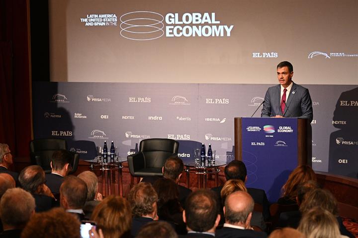20/09/2023. Sánchez participa en un Foro Económico Empresarial en Nueva York. El presidente del Gobierno en funciones, Pedro Sánchez, durant...