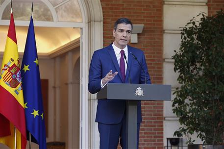 20/11/2023. Declaración institucional del presidente del Gobierno, Pedro Sánchez. El presidente del Gobierno, Pedro Sánchez, realiza una dec...