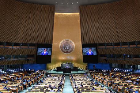 21/09/2023. Pedro Sánchez interviene ante la 78ª Asamblea General de Naciones Unidas. El presidente del Gobierno en funciones, Pedro Sánchez...