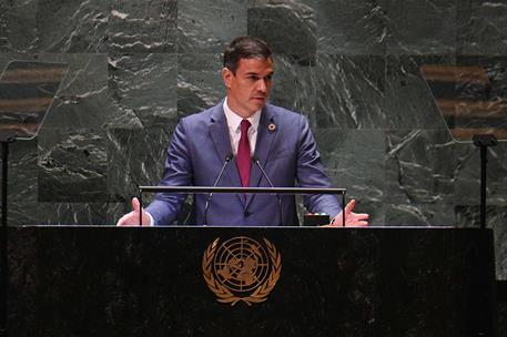 21/09/2023. Pedro Sánchez interviene ante la 78ª Asamblea General de Naciones Unidas. El presidente del Gobierno en funciones, Pedro Sánchez...
