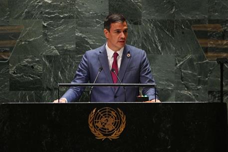 21/09/2023. Pedro Sánchez interviene ante la 78ª Asamblea General de Naciones Unidas. El presidente del Gobierno en funciones, Pedro Sánchez...