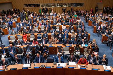 21/09/2023. Pedro Sánchez interviene en la reunión del Consejo de Seguridad de Naciones Unidas. Plano general de la reunión del Consejo de S...