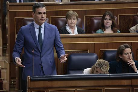 22/02/2023. Pedro S&#225;nchez asiste a la sesi&#243;n de control en el Congreso. El presidente del Gobierno, Pedro S&#225;nchez, durante su intervenci&#243;n e...