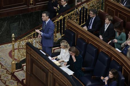 22/02/2023. Pedro S&#225;nchez asiste a la sesi&#243;n de control en el Congreso. El presidente del Gobierno, Pedro S&#225;nchez, durante su intervenci&#243;n e...