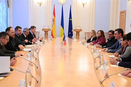 23/02/2023. Viaje del presidente del Gobierno a Ucrania. El presidente del Gobierno, Pedro S&#225;nchez, durante la reuni&#243;n que ha mantenido con ...