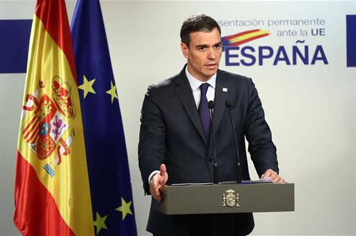 El presidente del Gobierno, Pedro Sánchez, en la rueda de prensa posterior al Consejo Europeo
