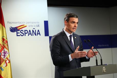 24/03/2023. Pedro S&#225;nchez asiste a la reuni&#243;n del Consejo Europeo. Segunda jornada. El presidente del Gobierno, Pedro S&#225;nchez, durante su co...