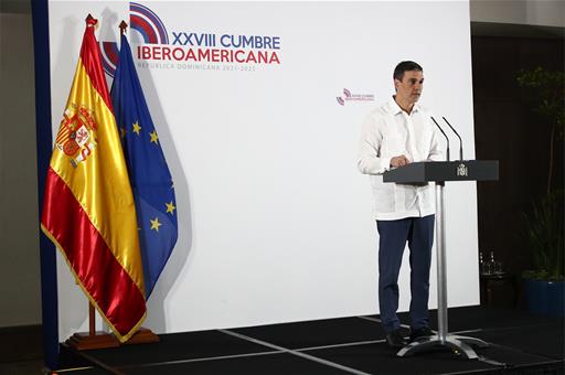 26/03/2023. 28th Ibero-American Summit. The President of the Government of Spain, Pedro Sánchez, appears before the media