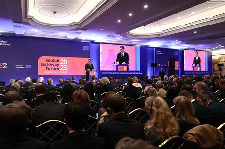 26/10/2023. Pedro Sánchez interviene en el acto de clausura del Global Gateway Forum. El presidente del Gobierno en funciones, Pedro Sánchez...