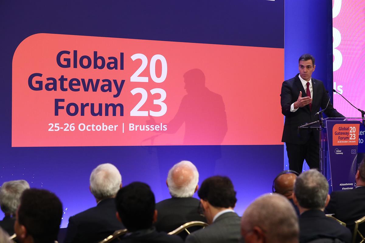 26/10/2023. Pedro Sánchez interviene en el acto de clausura del Global Gateway Forum. El presidente del Gobierno en funciones, Pedro Sánchez...