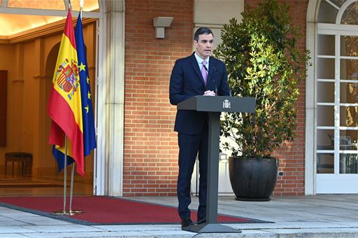 El presidente del Gobierno, Pedro Sánchez, comparece ante los medios de comunicación