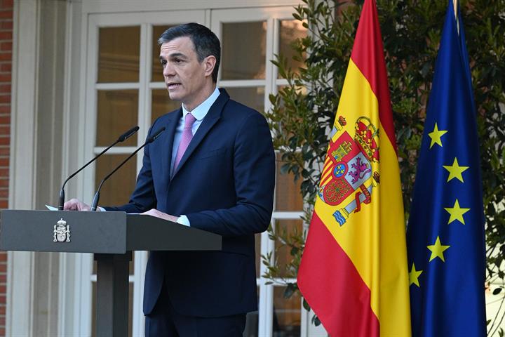 27/03/2023. El presidente del Gobierno anuncia los cambios en su Gobierno. El presidente del Gobierno, Pedro Sánchez, durante la declaración...