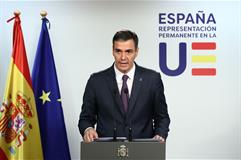 El presidente del Gobierno en funciones, Pedro Sánchez, durante su comparecencia ante los medios de comunicación