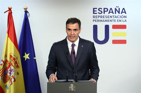 27/10/2023. Pedro S&#225;nchez participa en el Consejo Europeo (segunda jornada). El presidente del Gobierno en funciones, Pedro S&#225;nchez, durante...