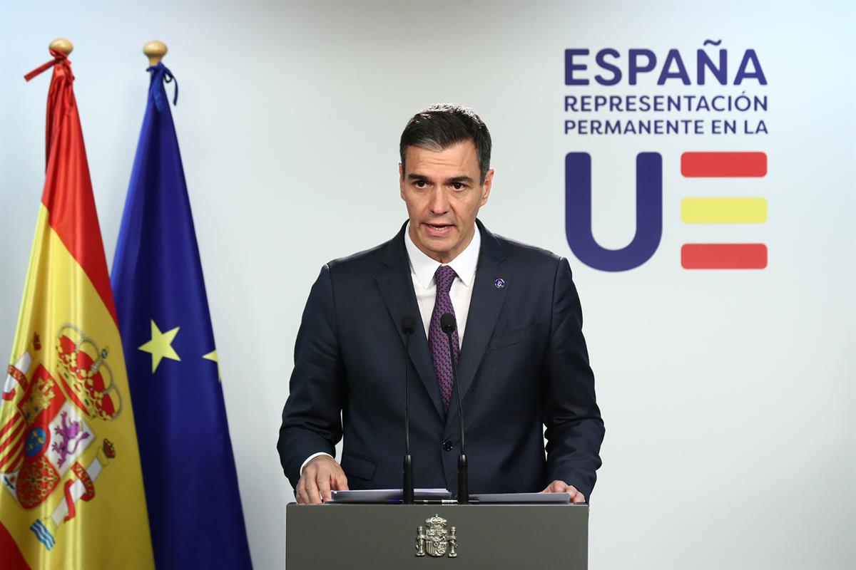 27/10/2023. Pedro Sánchez participa en el Consejo Europeo (segunda jornada). El presidente del Gobierno en funciones, Pedro Sánchez, durante...