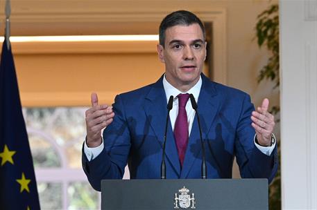 27/12/2023. Pedro S&#225;nchez hace balance tras el Consejo de Ministros. El presidente del Gobierno, Pedro S&#225;nchez, durante su comparecencia par...