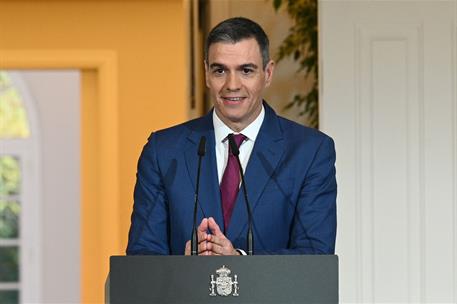 27/12/2023. Pedro S&#225;nchez hace balance tras el Consejo de Ministros. El presidente del Gobierno, Pedro S&#225;nchez, durante su comparecencia par...