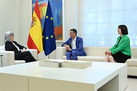 28/09/2023. Pedro S&#225;nchez recibe a la Premio Nobel de F&#237;sica, Donna Strickland. El presidente del Gobierno en funciones, Pedro S&#225;nchez, y la...