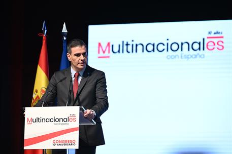 28/11/2023. Pedro Sánchez clausura el Congreso 10º Aniversario Multinacionales con España. El presidente del Gobierno, Pedro Sánchez, interv...